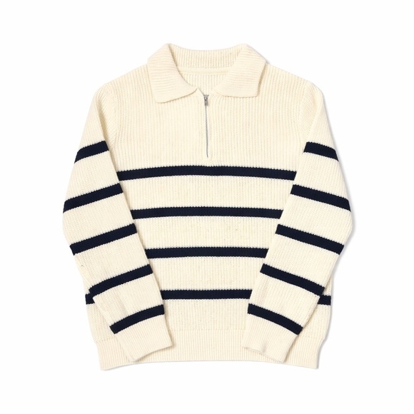 Other - Dazy Men's Cream Zip-Collar Sweater with Black Stripes